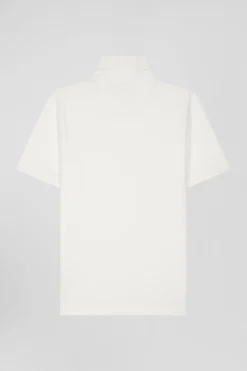 Slim ecru short-sleeved stretch cotton polo shirt