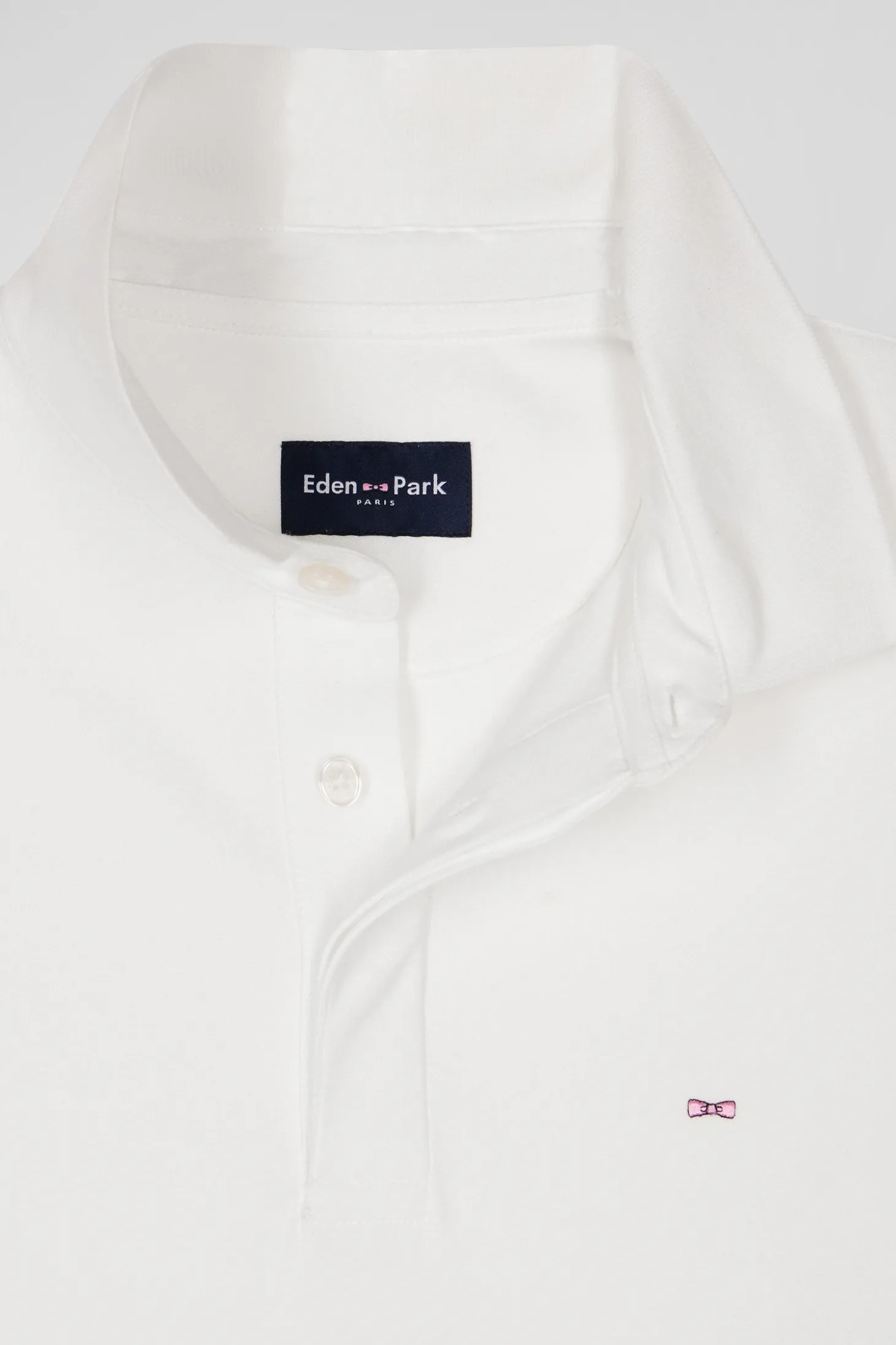Slim ecru short-sleeved stretch cotton polo shirt
