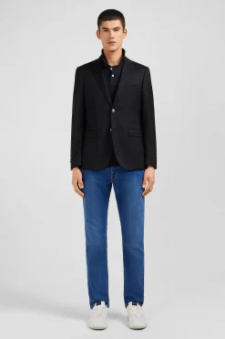 Slim fit black 100% wool blazer