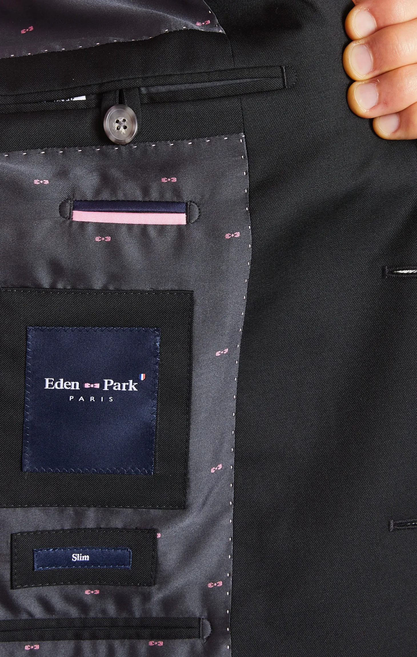 Slim fit black 100% wool blazer
