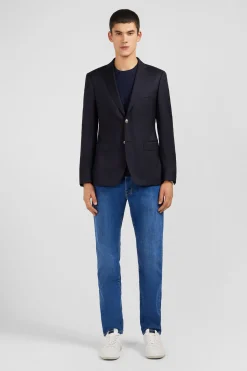 Slim fit navy blue 100% wool blazer