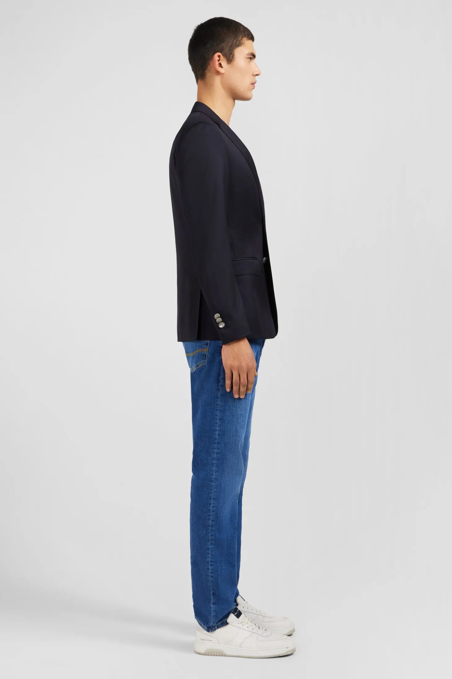 Slim fit navy blue 100% wool blazer