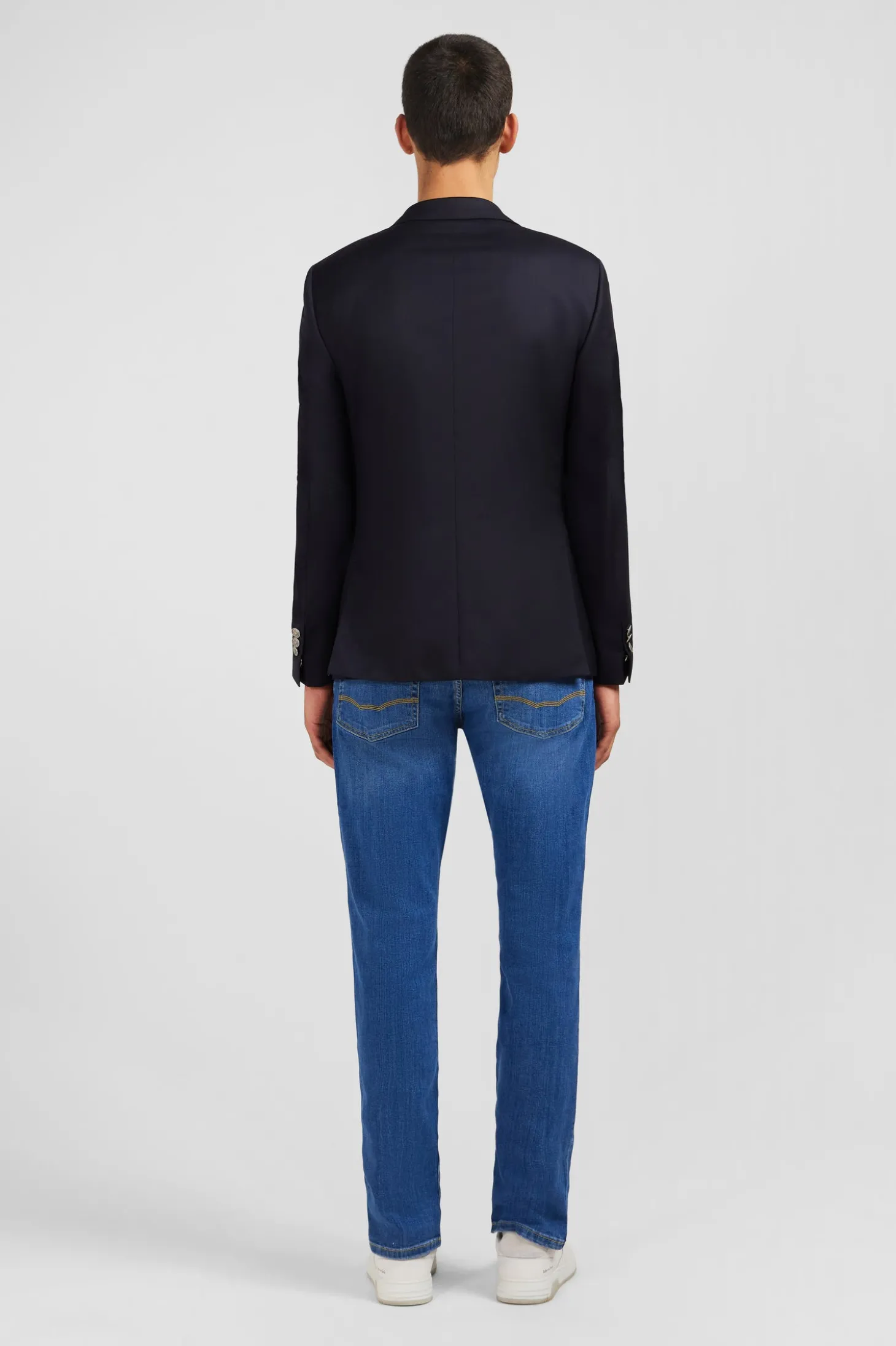Slim fit navy blue 100% wool blazer