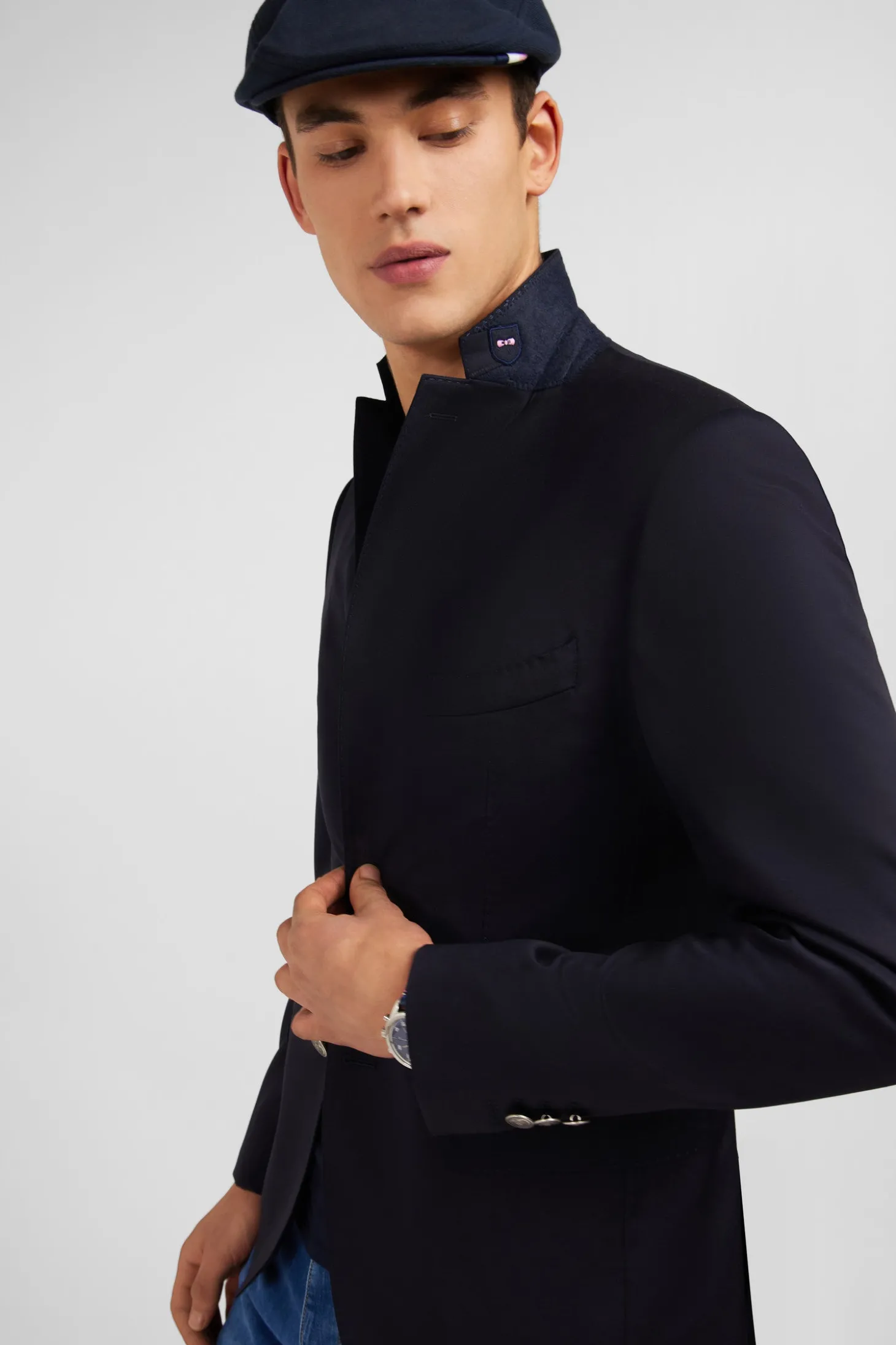 Slim fit navy blue 100% wool blazer