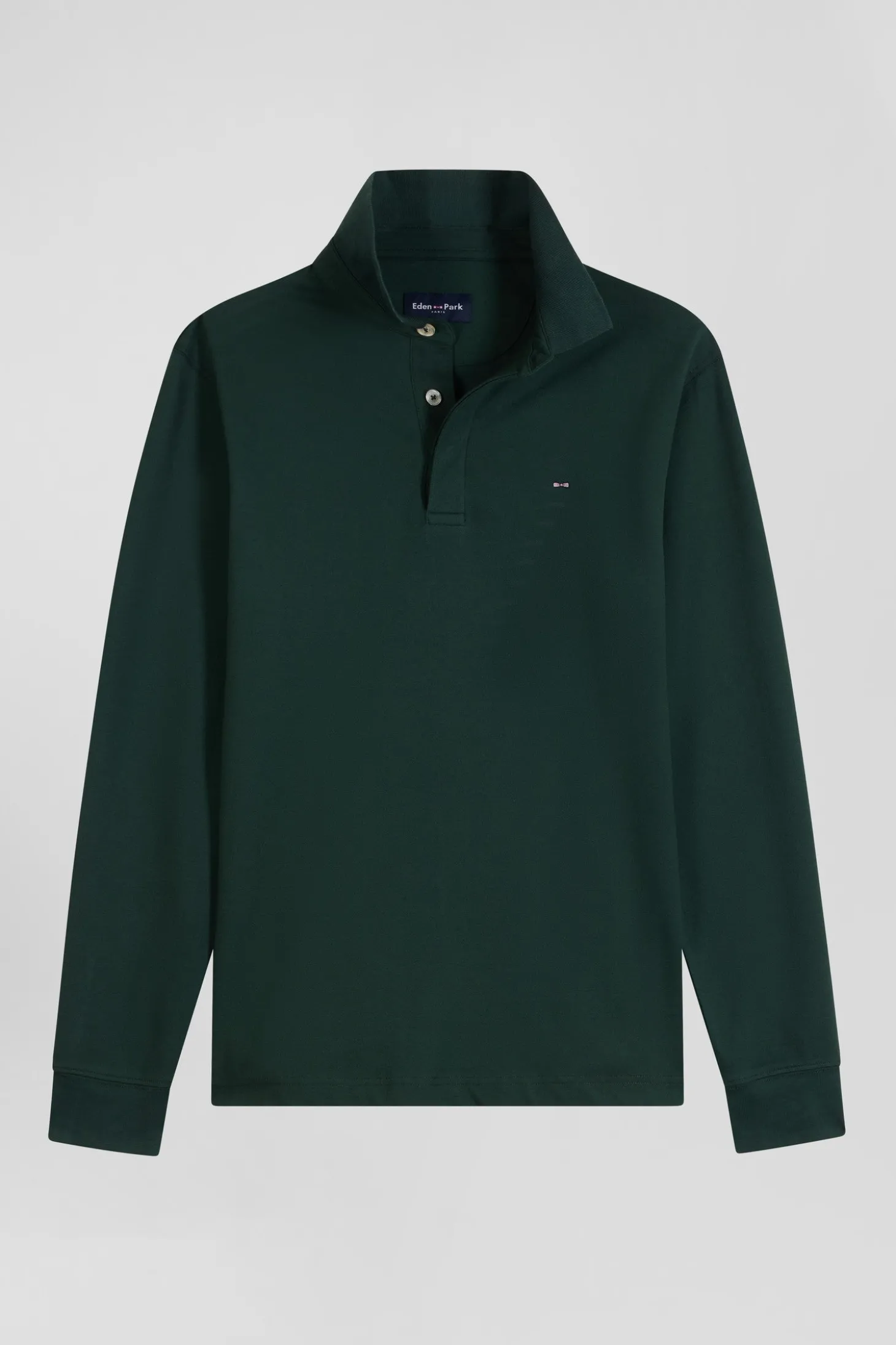 Slim green long-sleeved cotton piqué polo shirt
