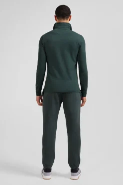Slim green long-sleeved cotton piqué polo shirt