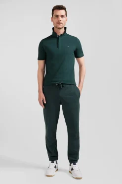 Slim green short-sleeved cotton piqué polo shirt