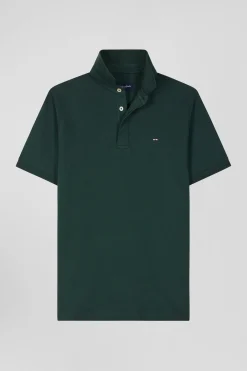 Slim green short-sleeved cotton piqué polo shirt