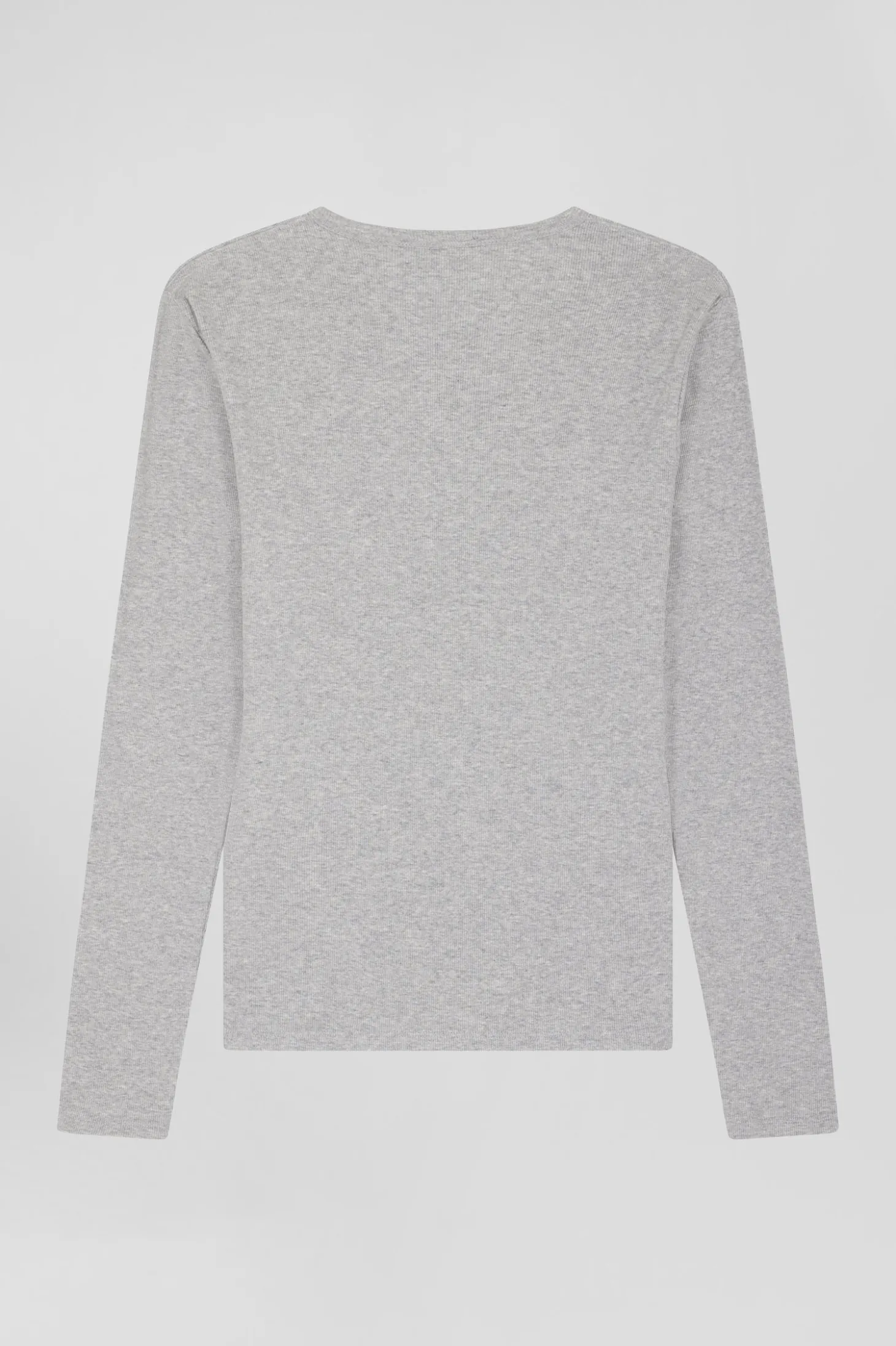 Slim grey long-sleeved round neck cotton T-shirt
