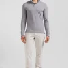 Slim grey long-sleeved stretch cotton polo shirt with striped finishes