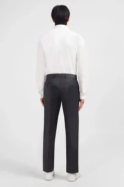 Slim grey wool trousers with broken fold