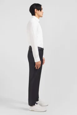 Slim grey wool trousers with broken fold