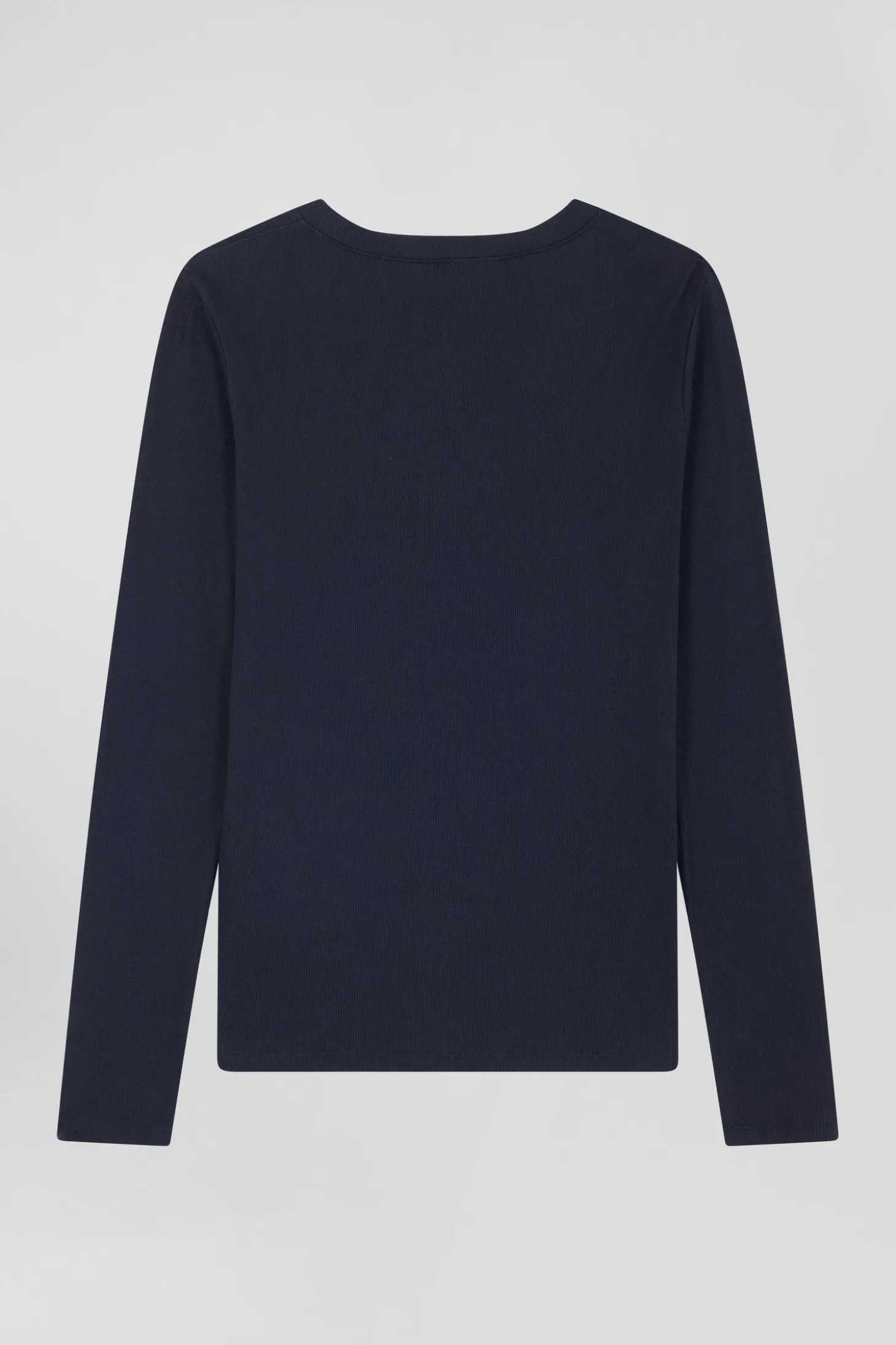 Slim navy blue long-sleeved V-neck cotton T-shirt