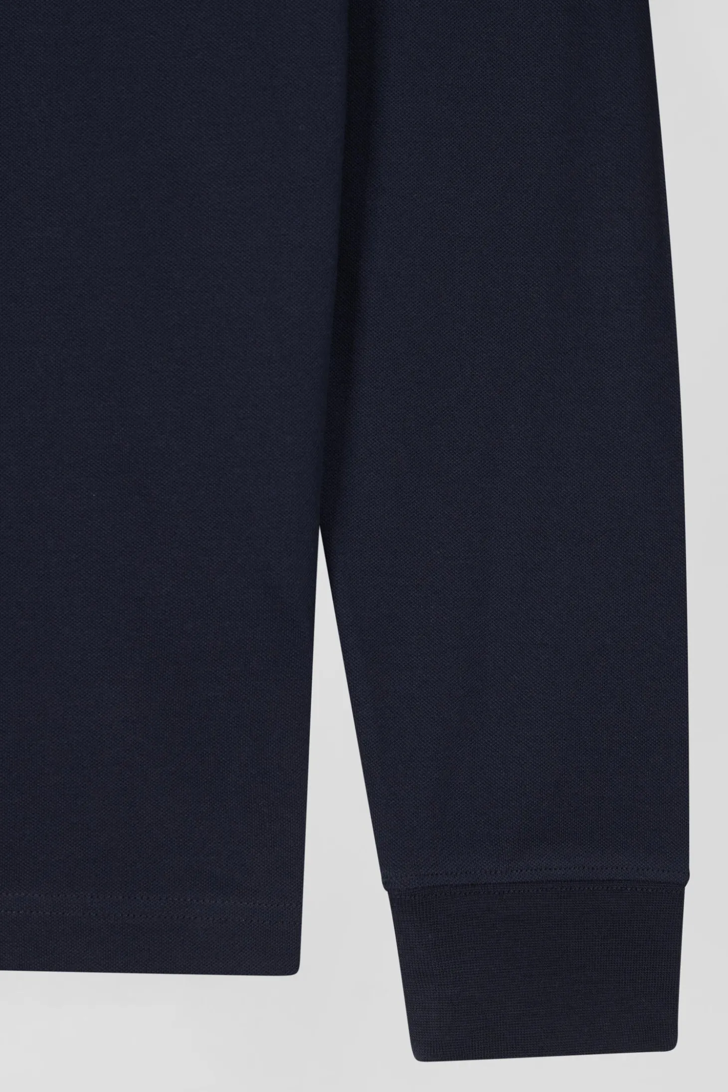 Slim navy blue long-sleeved cotton piqué polo shirt