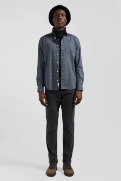 Slim navy blue micro checked cotton shirt