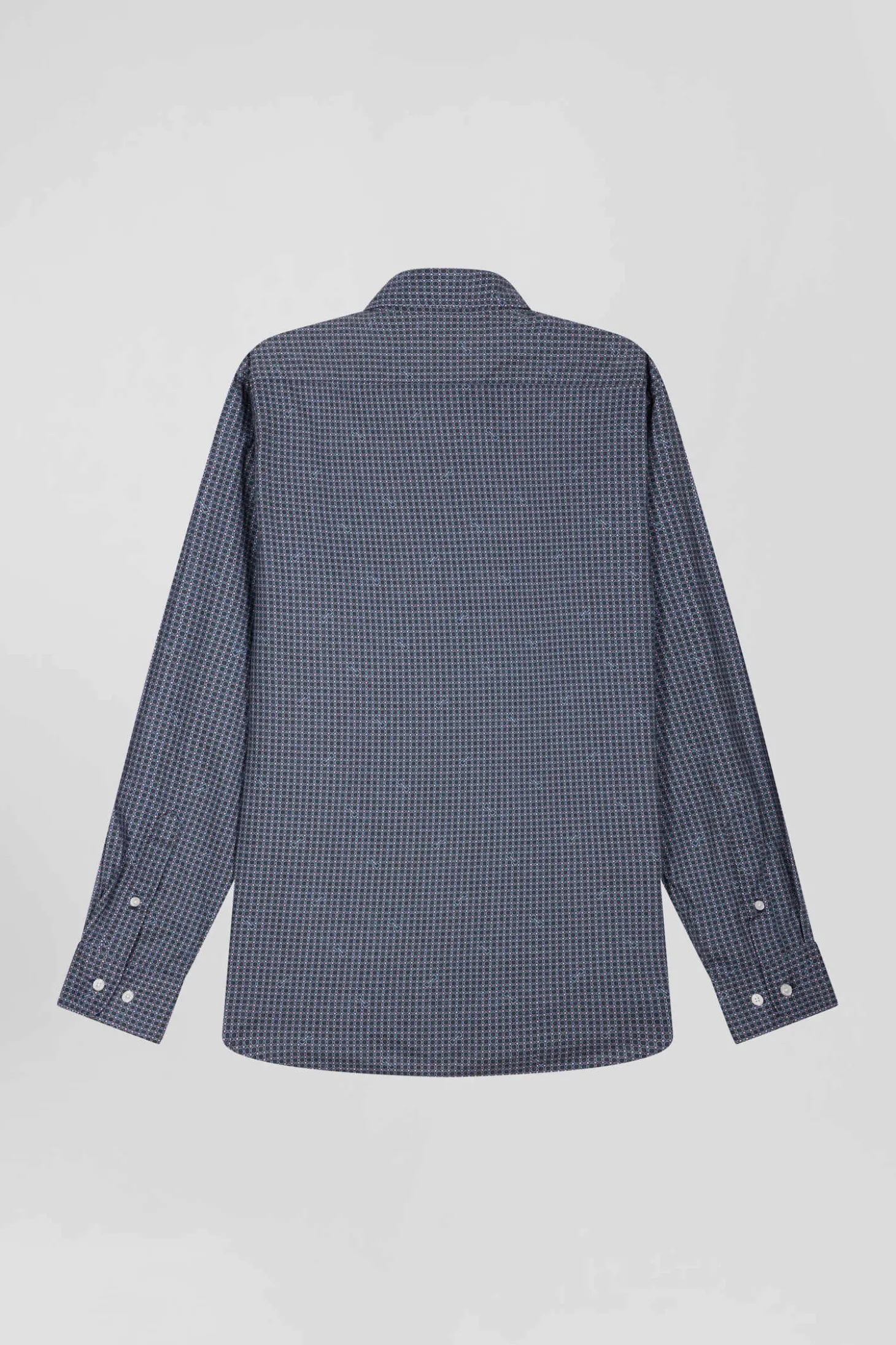 Slim navy blue micro checked cotton shirt