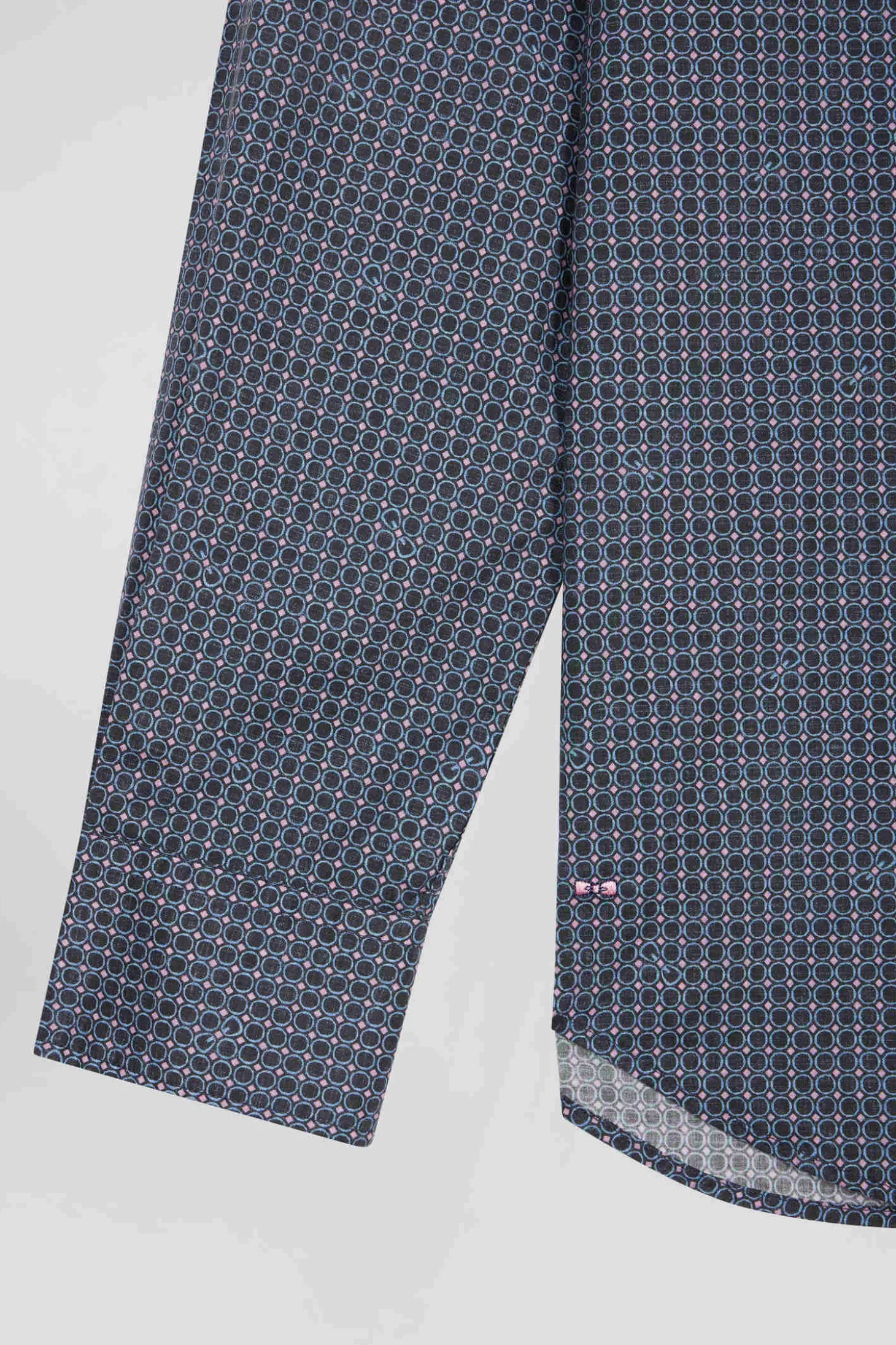 Slim navy blue micro checked cotton shirt