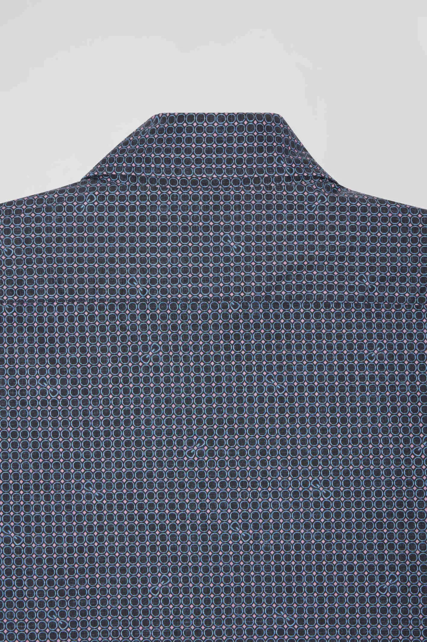 Slim navy blue micro checked cotton shirt