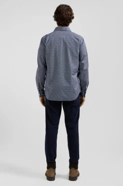 Slim navy blue microprint cotton shirt
