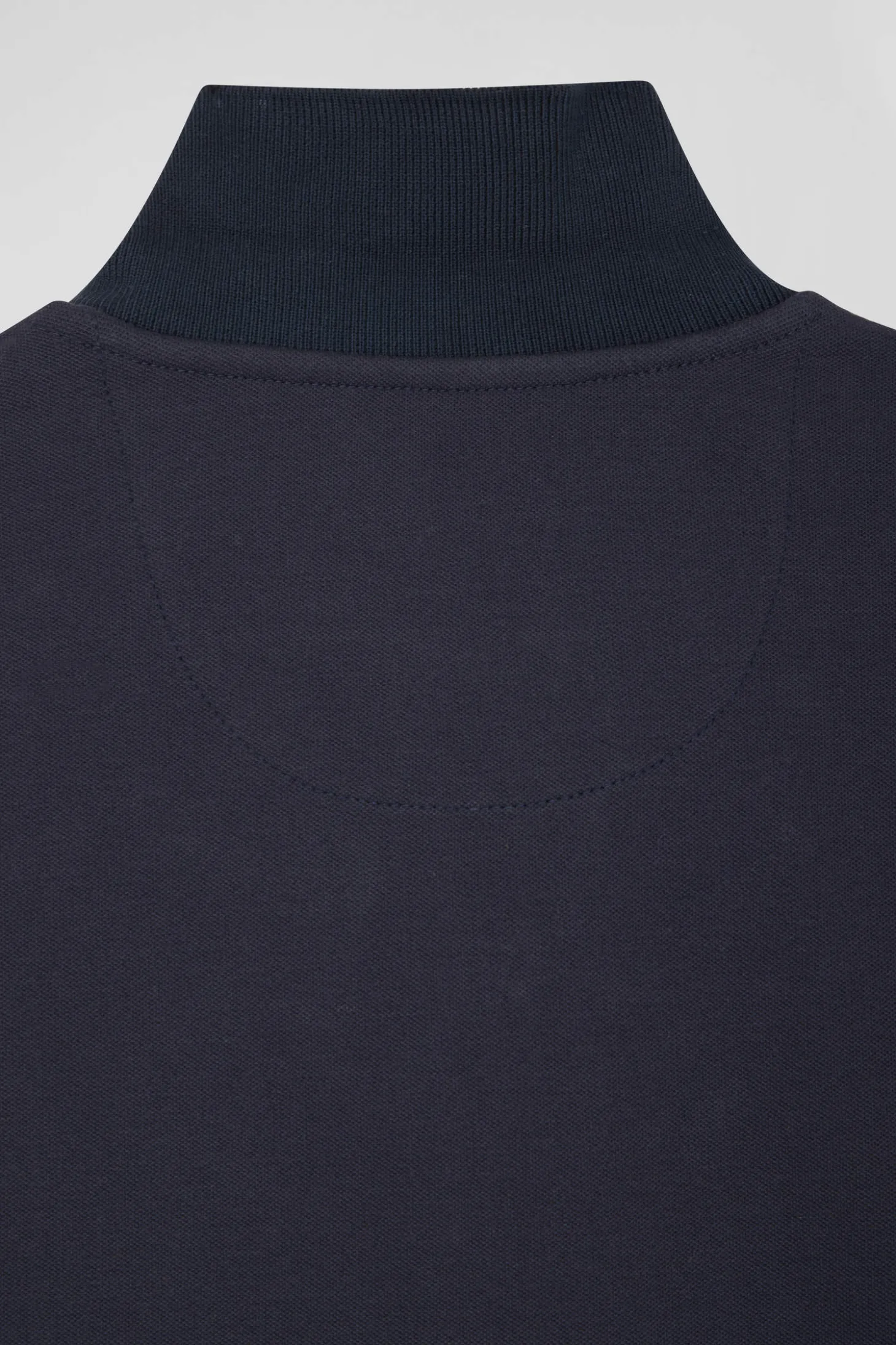 Slim navy blue plain stretch cotton short-sleeved polo shirt