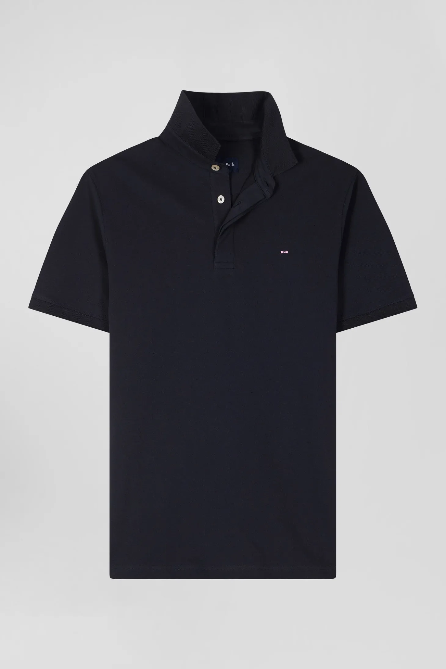 Slim navy blue short-sleeved cotton piqué polo shirt