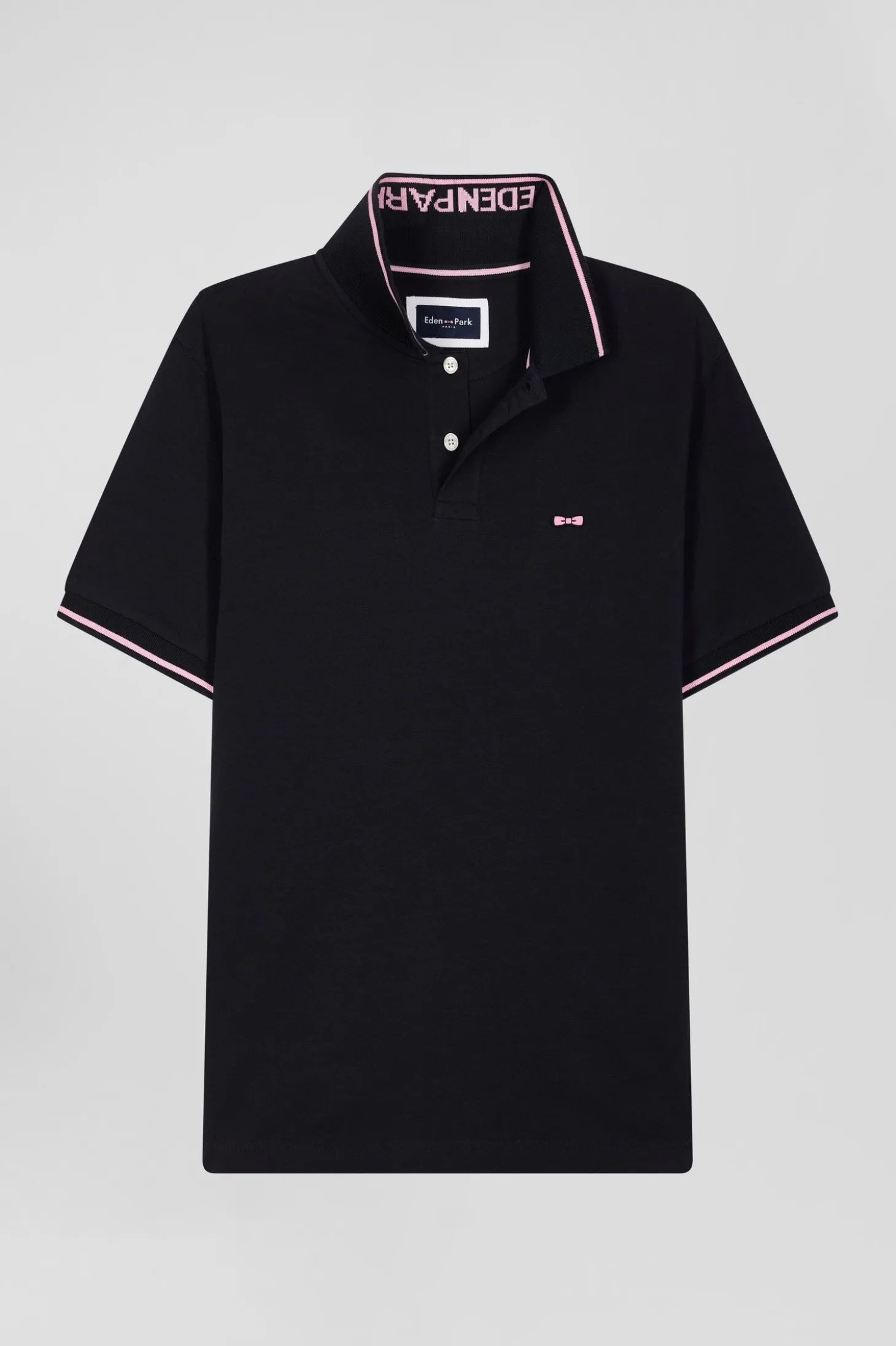 Slim navy blue short-sleeved stretch cotton polo shirt with Eden Park jacquard collar