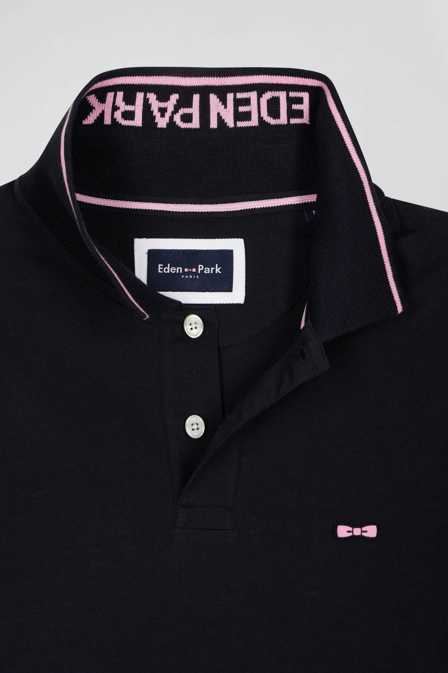 Slim navy blue short-sleeved stretch cotton polo shirt with Eden Park jacquard collar