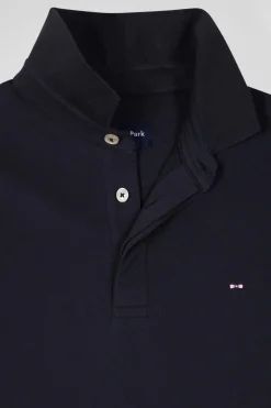 Slim navy blue short-sleeved cotton piqué polo shirt