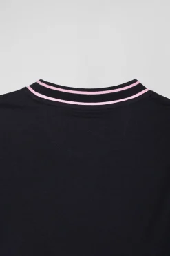 Slim navy blue short-sleeved cotton T-shirt with Eden Park ribs