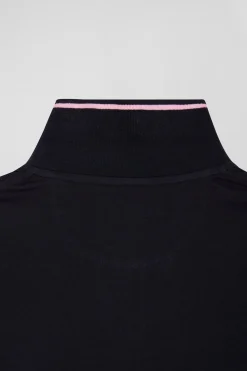 Slim navy blue short-sleeved stretch cotton polo shirt with Eden Park jacquard collar