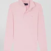 Slim pink long-sleeved cotton piqué polo shirt