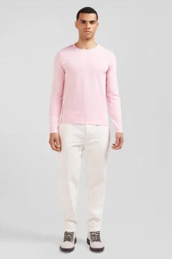 Slim pink long-sleeved cotton T-shirt