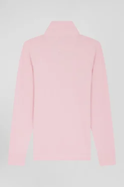 Slim pink long-sleeved cotton piqué polo shirt