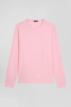 Slim pink long-sleeved cotton T-shirt