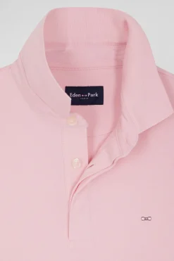 Slim pink long-sleeved cotton piqué polo shirt