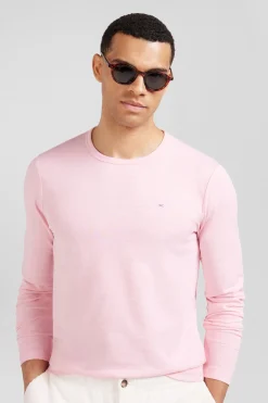 Slim pink long-sleeved cotton T-shirt