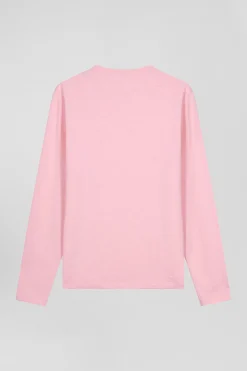 Slim pink long-sleeved cotton T-shirt
