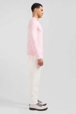Slim pink long-sleeved cotton T-shirt