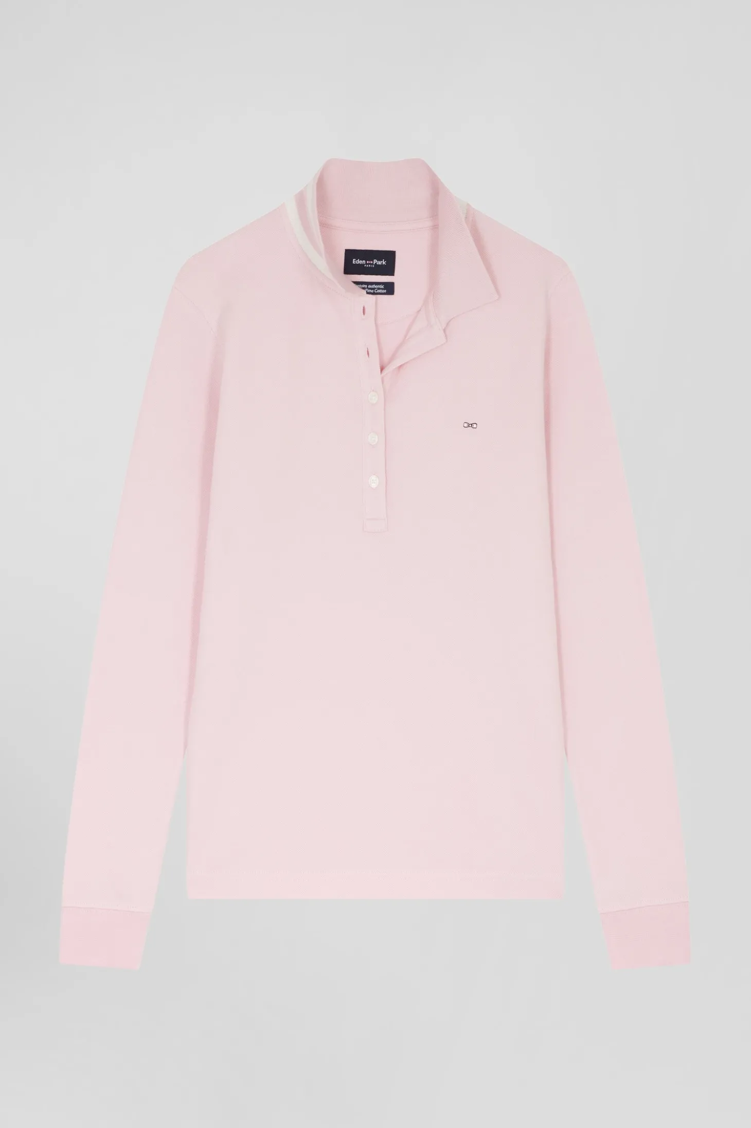 Slim pink long-sleeved stretch cotton polo shirt