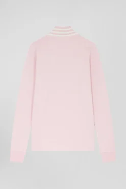 Slim pink long-sleeved stretch cotton polo shirt