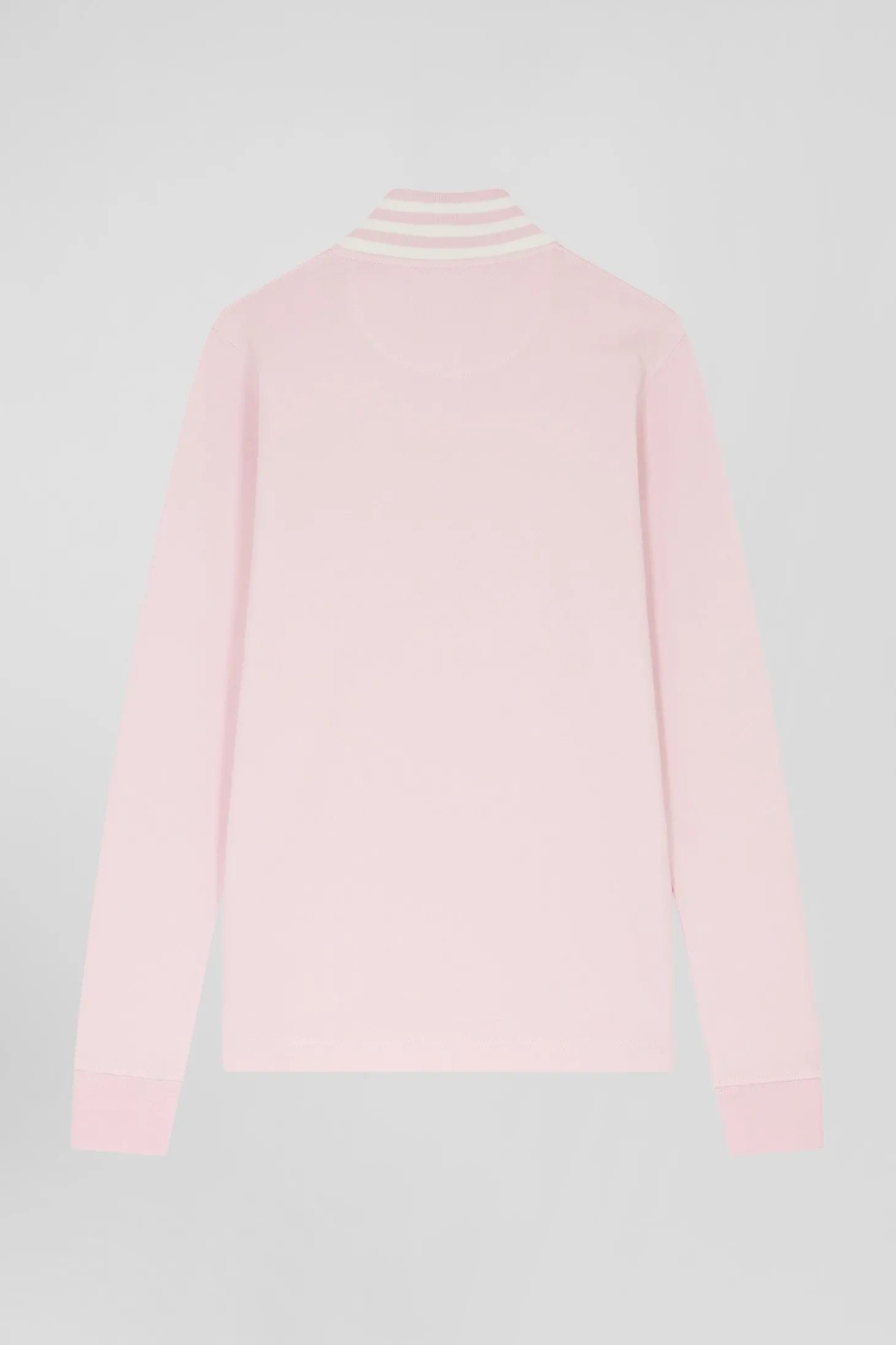 Slim pink long-sleeved stretch cotton polo shirt