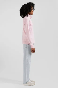 Slim pink long-sleeved stretch cotton polo shirt