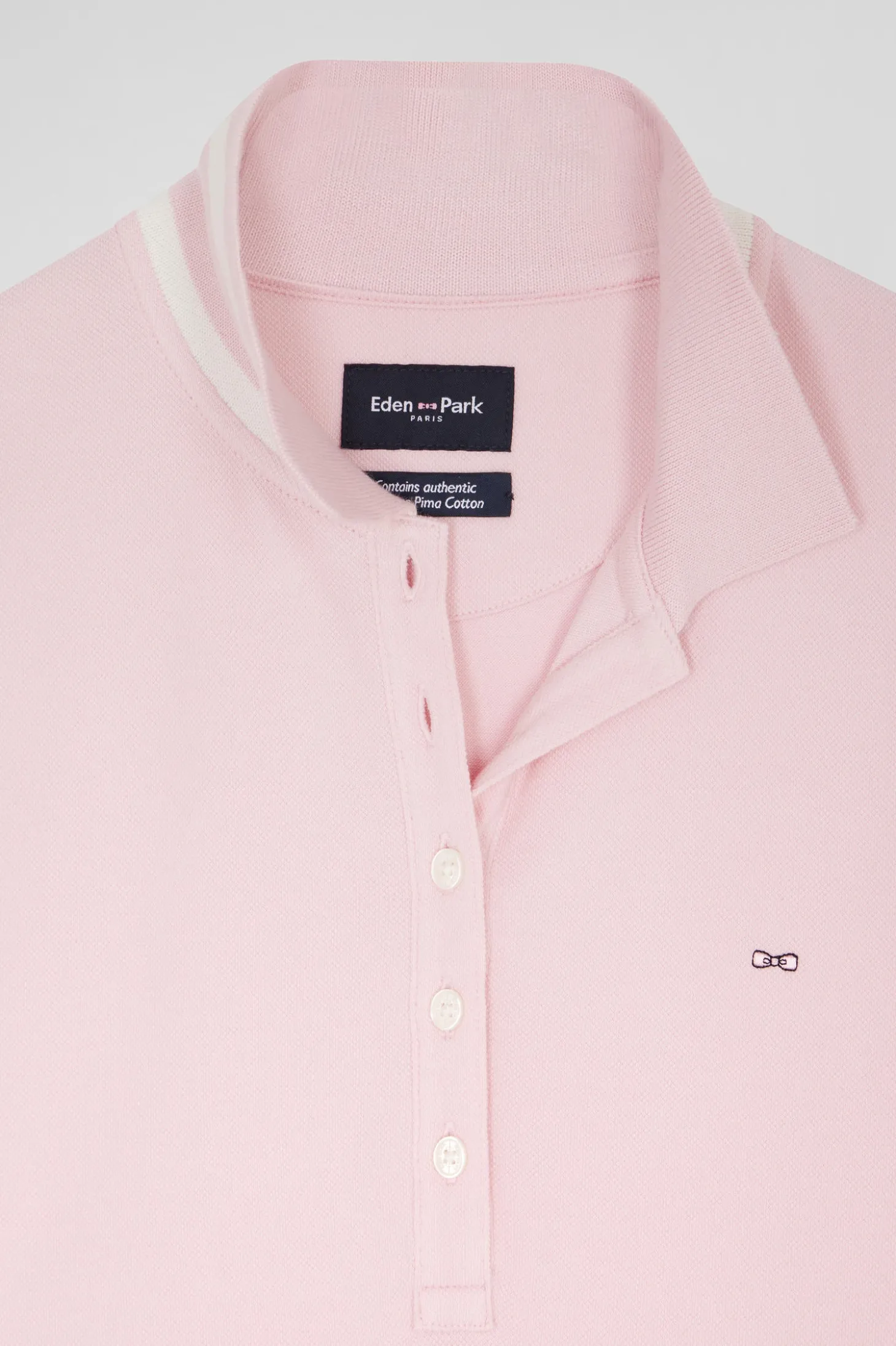 Slim pink long-sleeved stretch cotton polo shirt