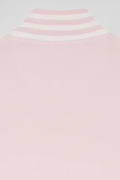 Slim pink long-sleeved stretch cotton polo shirt