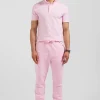 Slim pink short-sleeved stretch cotton polo shirt