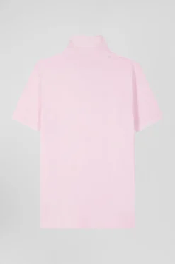 Slim pink short-sleeved stretch cotton polo shirt