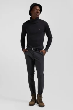 Slim plain anthracite grey chino trousers in stretch cotton