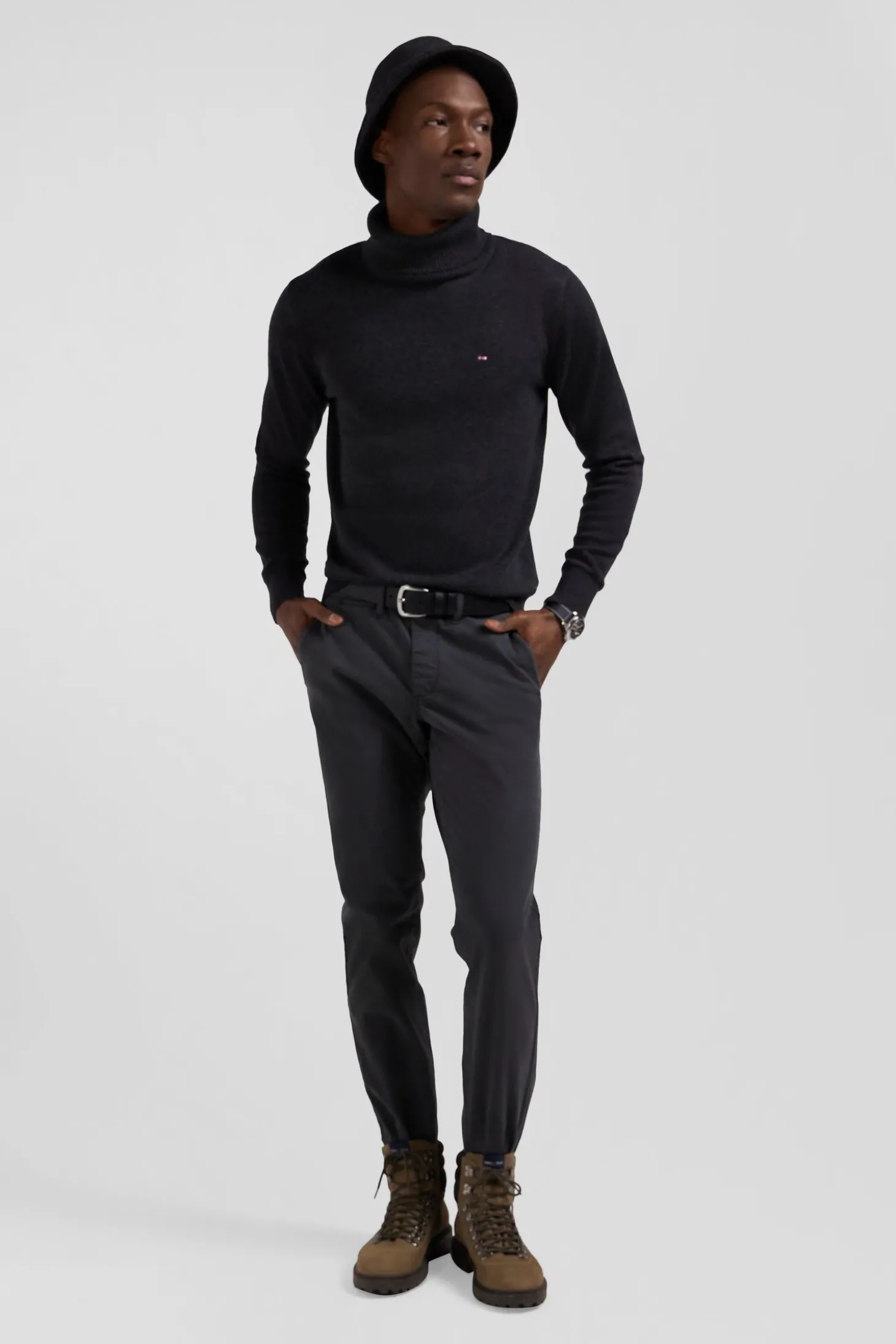 Slim plain anthracite grey chino trousers in stretch cotton