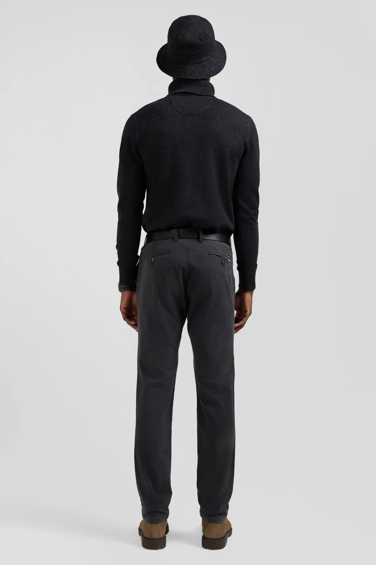 Slim plain anthracite grey chino trousers in stretch cotton