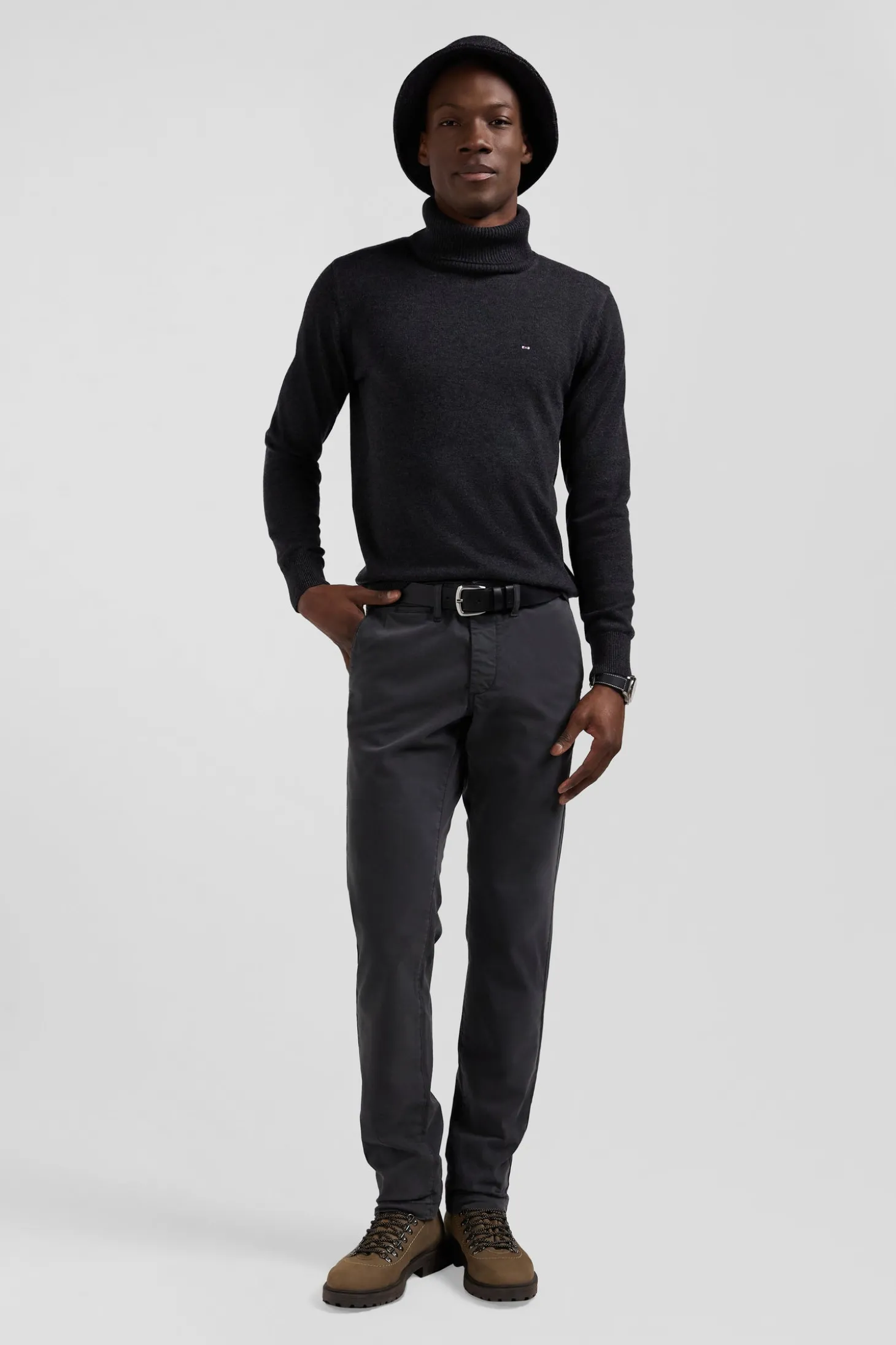 Slim plain anthracite grey chino trousers in stretch cotton